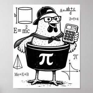 Affiche Poulet drôle tenant une calculatrice Prof de maths