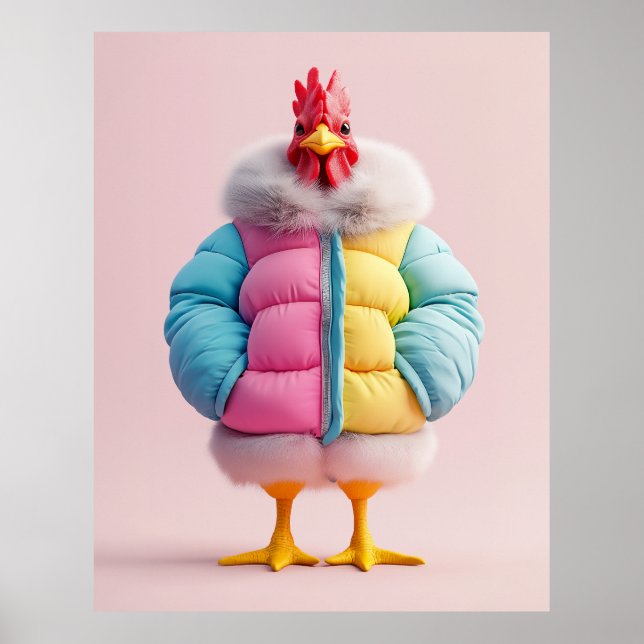 Affiche Poulet élégant dans une veste matelassée d'hiver c (Devant)