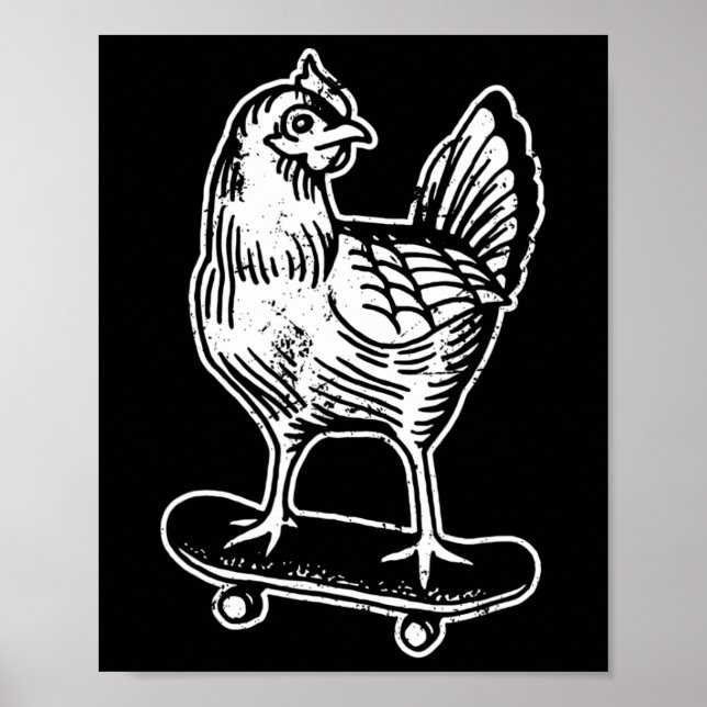 Affiche Poulet en Skateboard Mème Internet (Devant)