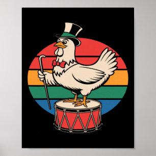 Affiche Poulet Fantaisie sur Tambour Rétro Arc-en-Ciel Mar
