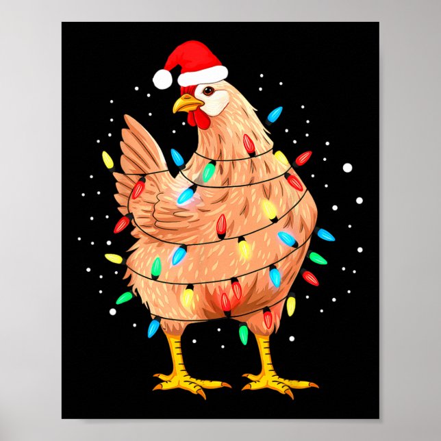 Affiche Poulet Feux de Noël Ferme Animaux Drôle Noël Moi (Devant)