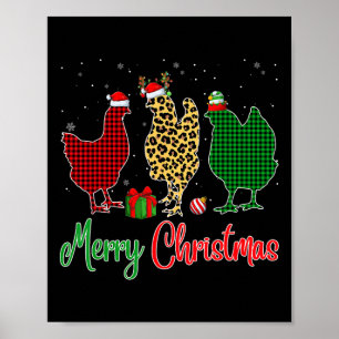 Affiche Poulet léopard vert rouge Père Noël Elf Casquette 