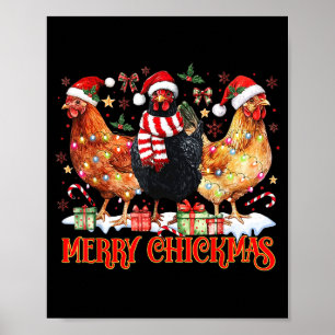 Affiche Poulet Noël Joyeux Chickmas Chapeau de Père Noël F