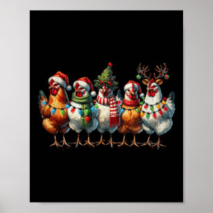 Affiche Poulet Noël Lumières Ferme Animal mignonne Noël Ho