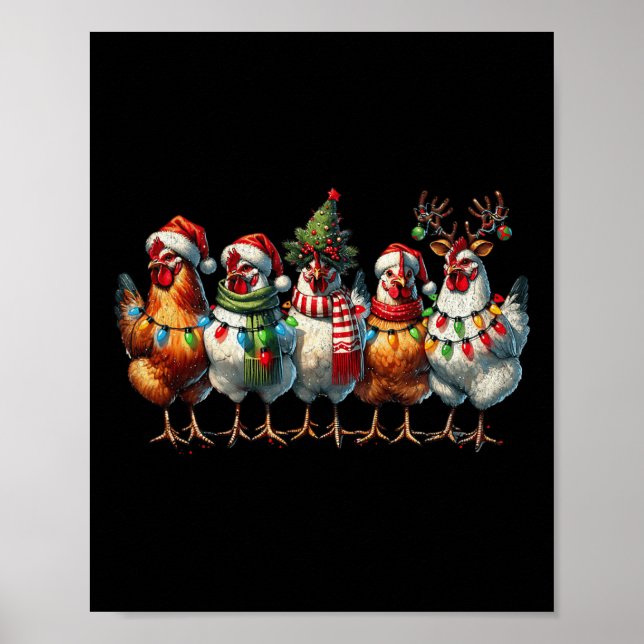 Affiche Poulet Noël Lumières Ferme Animal mignonne Noël Ho (Devant)