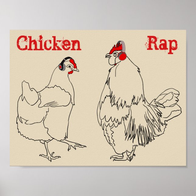 Affiche Poulet Rap Viande Gratuit Animaux Amusants Art Vég (Devant)