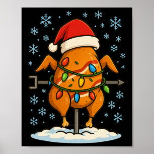 Affiche Poulet rôti enveloppé de lumières de Noël amusante