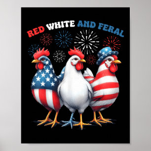 Affiche Poulet Rouge Blanc Et Feral Patriotic Rooster 4ème