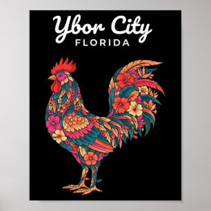 Affiche Poulet Ybor City Coq Tropical, Floral Floride