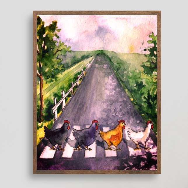 Affiche Poulets aquarelle mignons traversant la route humo (Créateur téléchargé)