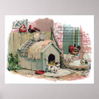 Affiche Poulets, chats et chien qui aboie