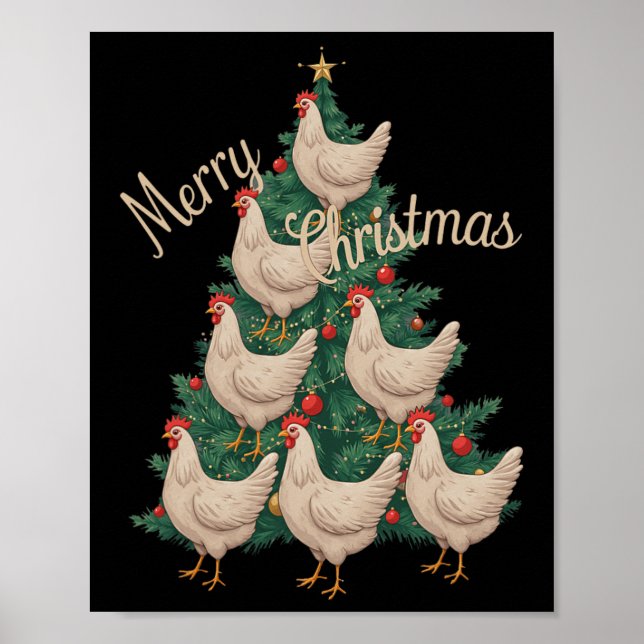 Affiche Poulets de Noël Arbre drôle Poulets de Noël Arbre  (Devant)
