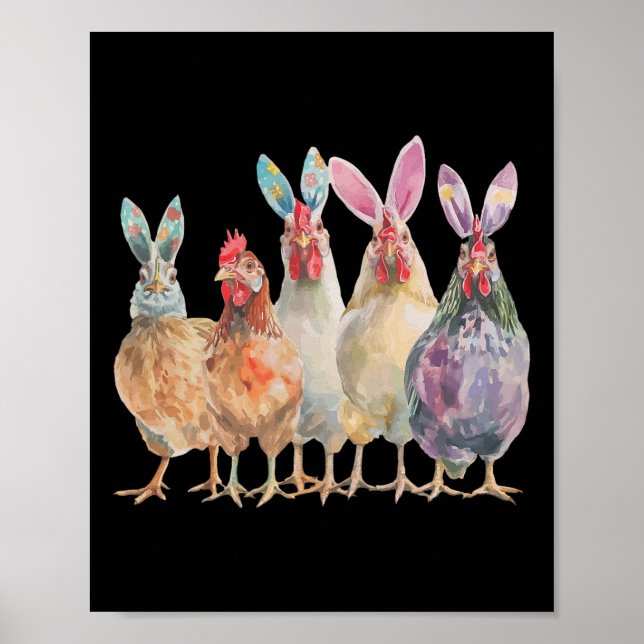 Affiche Poulets de Pâques drôles Oreilles de lapin Printem (Devant)