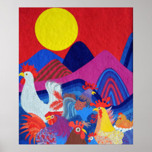 Affiche Poulets et coqs