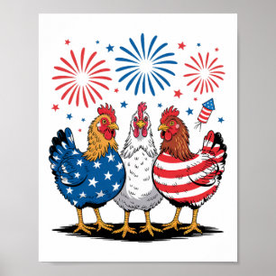 Affiche Poulets patriotiques drôles Drapeau américain 4 ju
