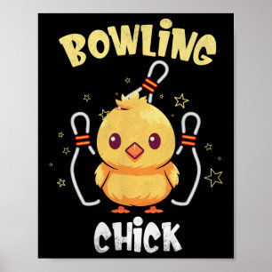 Affiche Poulette de bowling Athlète drôle de poulet Quille