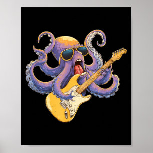 Affiche Poulpe à lunettes avec guitare électrique pour un