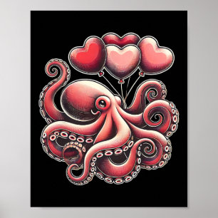 Affiche Poulpe de la Saint-Valentin avec cœur Lloons Poulp