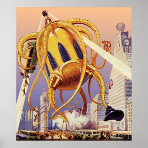 Affiche Poulpe étranger vintage d'invasion de guerre de la