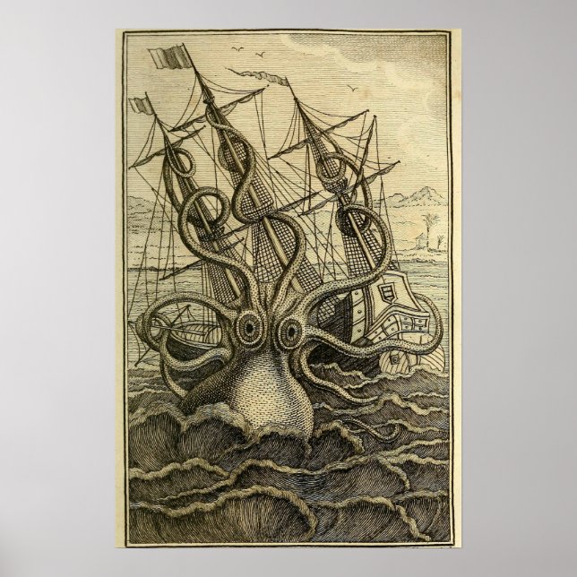 Affiche Poulpe Géant Gravure Vintage 1801 (Devant)