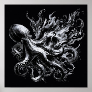 Affiche Poulpe Kraken Fluide Encre Abstraite