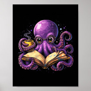 Affiche Poulpe lisant un livre amateur de café livresque c