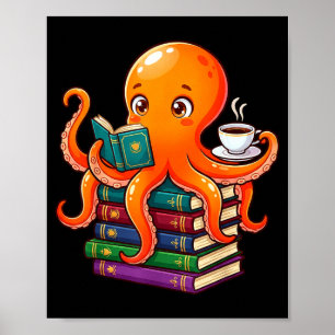 Affiche Poulpe livre lecture amateur de café océan drôle