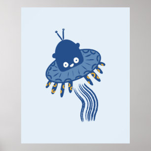 Affiche Poulpe mignon bleu UFO