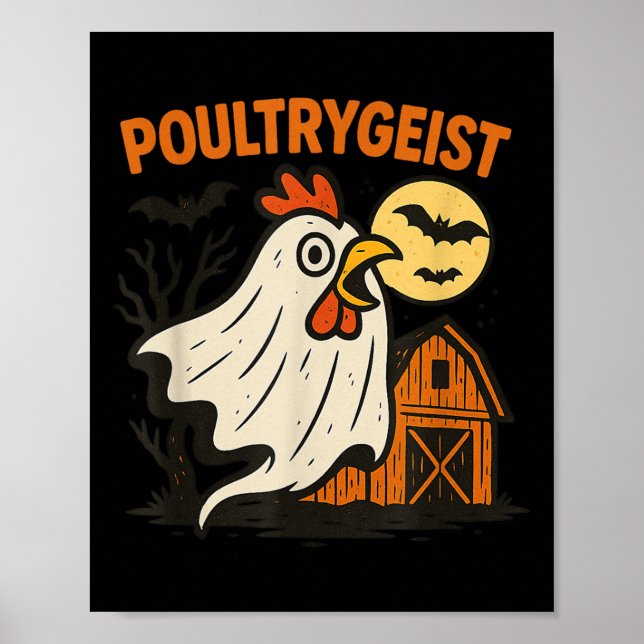 Affiche Poultrygeist Funky Chicken Ghost Halloween Pun Des (Devant)