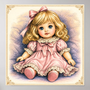 Affiche Poupée ancienne vintage