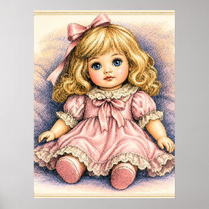 Affiche Poupée ancienne vintage