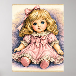 Affiche Poupée ancienne vintage