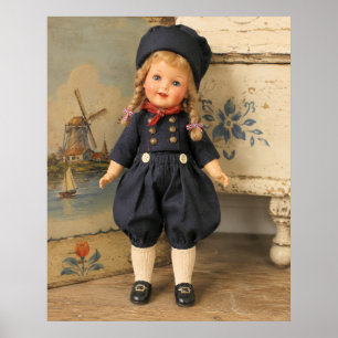 Affiche Poupée en porcelaine antique dans un décor holland