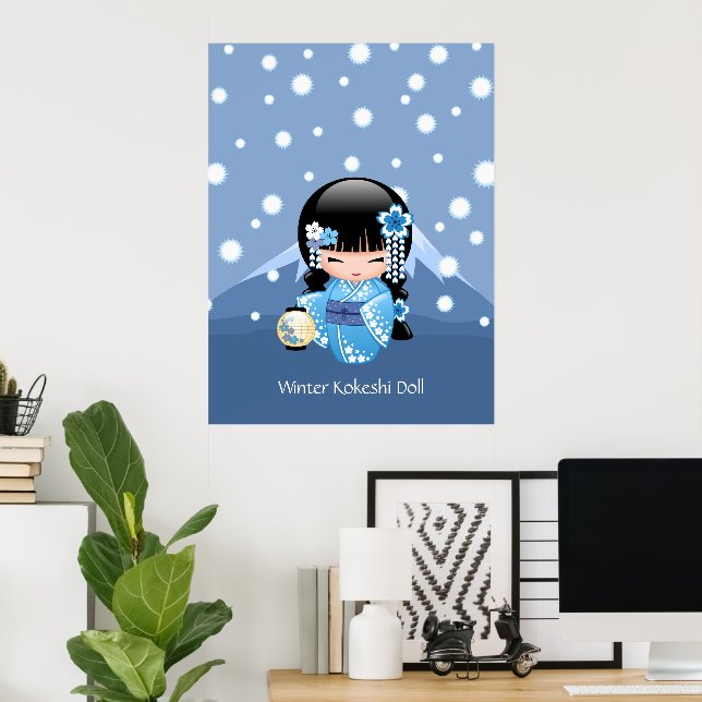 Affiche Poupée Kokeshi d'Hiver - Geisha Fille de la Montag (Bureau à domicile)