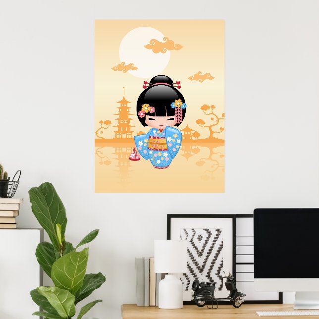 Affiche Poupée Maiko Kokeshi - Cute Japonaise Geisha Girl (Bureau à domicile)