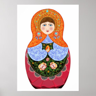 Affiche Poupée Matryoshka dans l'art populaire russe Khokh