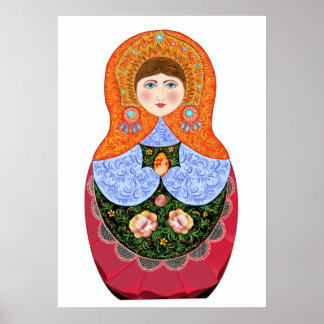 Affiche Poupée Matryoshka dans l'art populaire russe Khokh