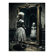 Poupée maudite dans l'atmosphère miroir horreur