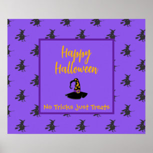 Affiche Poupée noire Halloween sorcières casquette broomst