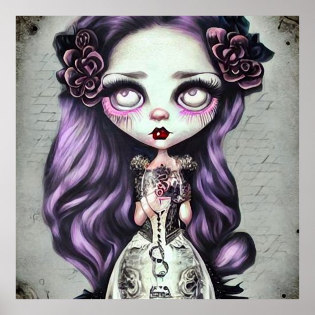 Affiche Poupée Vintage de cheveux pourpres (Devant)