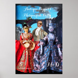 AFFICHE POUPÉES ANTIQUES THÈME DE FÊTE COSTUMÉE MONOGRAMME
