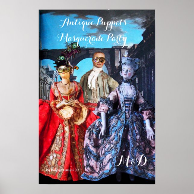 AFFICHE POUPÉES ANTIQUES THÈME DE FÊTE COSTUMÉE MONOGRAMME (Devant)