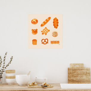 Affiche Poupées de pain mignonne et farci et boulangerie a