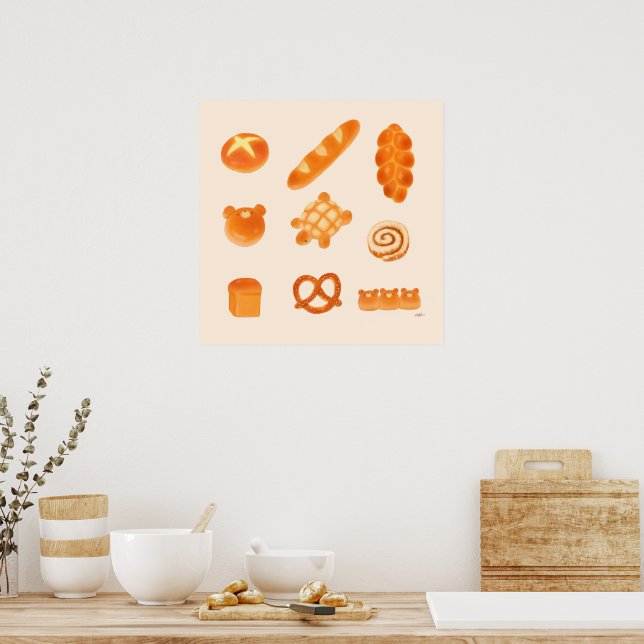 Affiche Poupées de pain mignonne et farci et boulangerie a (Cuisine)