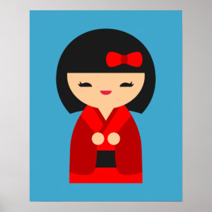 Affiche Poupées japonaises Red Kokeshi