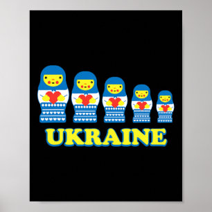 Affiche Poupées russes d'Ukraine en forme de coeurs imbriq
