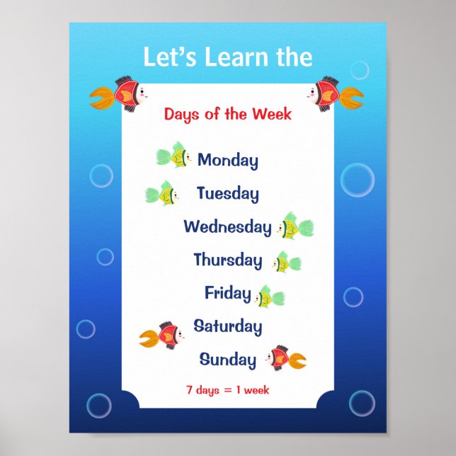 Affiche pour apprendre les jours de la semaine pou (Devant)