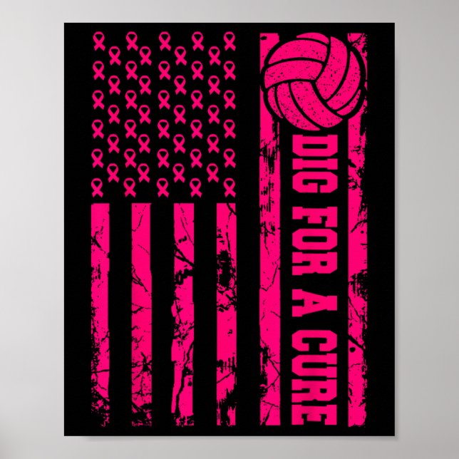 Affiche Pour Cure Cancer Du Sein Volleyball Rose Américain (Devant)