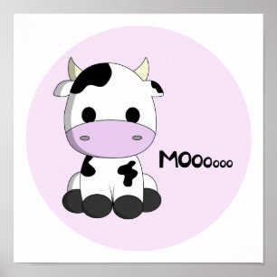 Affiche pour enfants de vache de dessin animé rose