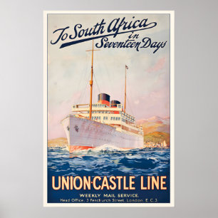 Affiche Pour l'Afrique du Sud Union Castle Line Courrier h
